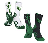 MAHZA Confezione da 2 calzini da basket d'élite Calzini con il numero della squadra Calzini atletici unisex in cotone a compressione Regalo per i tifosi (34,F)