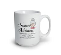 ''Mai a corto di baci e abbracci'' Tazza Mug in Ceramica Personalizzata con foto Nome Idea Regalo Colazione Compleanno Dedica Amore The Latte Caffè Tisana Nonna Nonno Festa dei nonni Natale