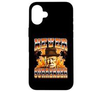 Mai arrendersi Winston Churchill in stile Bootleg britannico degli anni '90 Custodia per iPhone 16 Plus
