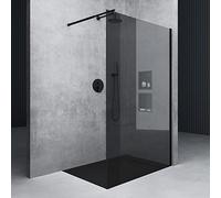 Mai & Mai Box Doccia Walk-In 140x200cm, Parete Doccia in Vetro 8mm Braccio di Sostegno 70-120cm MMBR1 Vetro di Sicurezza ESG con Rivestimento Nano Nero Bremen01VG