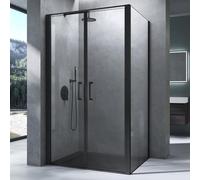 Mai & Mai Box Doccia100x120x195cm, Cabina Bagno in Cristallo Trasparente Meccanismo Alza/Abbassa Cabina Doccia con Porte Girevole Doppie Ravenna66K, Nero