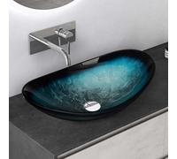 Mai & Mai Lavabo Blu in Vetro, Lavabo da Appoggio 53,5x35,5x16cm, Lavandino Bagno da Appoggio in Vetro Temperato Ovale Minerva08