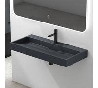 Mai & Mai Lavabo da Appoggio 100x46x11cm, Lavabo Bagno Sospeso Lavandino Bagno con Piletta di Scarico Colossum19 Lavabo da Minerale Fuso, Un Foro per Rubinetteria