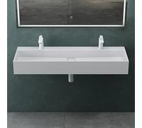 Mai & Mai Lavabo da Appoggio 120x40x12cm, Lavabo Bagno Sospeso Lavandino Bagno da Marmo Fuso, due Fori per la Rubinetteria, Bianco opaco, Colossum6028