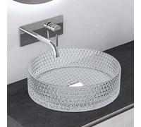 Mai & Mai Lavabo da Appoggio 39x39x12cm, Lavandino Bagno in Vetro Temperato Rotondo Minerva07, Trasparente