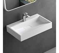 Mai & Mai Lavabo da Appoggio 60x38x11cm, Lavabo Bagno Sospeso Lavandino Bagno con Piletta di Scarico Colossum19 Lavabo da Minerale fuso, un Foro per Rubinetteria，Bianco opaco