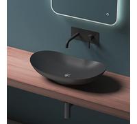 Mai & Mai Lavabo da Appoggio 63x36,5x14cm, Lavabo in Ceramica Lavandino Bagno Ovale con Nano Rivestimenti Nero Opaco Brüssel858
