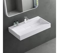 Mai & Mai Lavabo da Appoggio 70x46x11cm, Lavabo Bagno Sospeso in Minerale Fuso Lavandino Bagno da Appoggio con Piletta di Scarico, un Foro per Rubinetteria, Colossum19-700