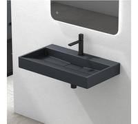 Mai & Mai Lavabo da Appoggio 80x46x11cm, Lavabo Bagno Sospeso Lavandino Bagno con Piletta di Scarico Colossum19 Lavabo da Minerale Fuso, Un Foro per Rubinetteria, Antracite Opaco