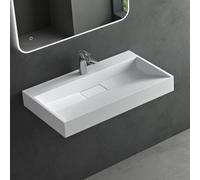 Mai & Mai Lavabo da Appoggio 80x46x11cm, Lavabo Bagno Sospeso Lavandino Bagno con Piletta di Scarico e Un Foro per Rubinetteria, Lavabo da Minerale Fuso Bianco Opaco, Colossum19