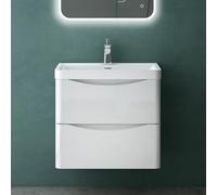 Mai & Mai Mobile Bagno Sospeso 60x50x42cm, Mobile da Bagno con 2 Cassetti Include Lavabo, Bianco, Seria Smile-Lackier