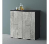 Mai & Mai Mobile Contenitore 76x36.4x74cm, Antracite Opaco+Calcestruzzo | Mobiletto Multiuso con 4 ante e 4 vani per Soggiorno, Sala da Pranzo, Camera da Letto Schrank04