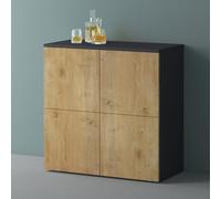 Mai & Mai Mobile Contenitore 76x36.4x74cm, Antracite opaco+Marrone chiaro | Mobiletto Multiuso con 4 ante e 4 vani per Soggiorno, Sala da Pranzo, Camera da Letto Schrank04