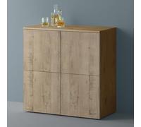 Mai & Mai Mobile Contenitore 76x36.4x74cm, Marrone chiaro+Rovere chiaro | Mobiletto Multiuso con 4 ante e 4 vani per Soggiorno, Sala da Pranzo, Camera da Letto Schrank04