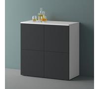 Mai & Mai Mobile Contenitore 76x36.4x74cm, Mobiletto Multiuso con 4 ante e 4 vani per Soggiorno, Sala da Pranzo, Camera da Letto Schrank04, Bianco opaco+Antracite opaco