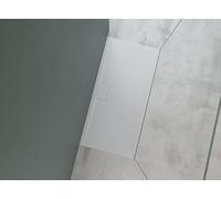 Mai & Mai Piatto Doccia 70x140 cm con Piletta, Spessore 3cm, Piatto Doccia Rettangolare Ultrasottile in Resina Effetto Pietra, Antiscivolo Indistruttibile, per Box Doccia, Bianco, Geoma07