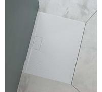 Mai & Mai Piatto Doccia 80x100 cm con Piletta, Spessore 3cm, Piatto Doccia Rettangolare Ultrasottile in Resina Effetto Pietra, Antiscivolo Indistruttibile, per Box Doccia, Bianco, Geoma07