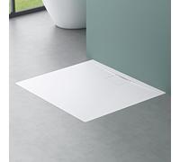Mai & Mai Piatto Doccia 80x90 cm, Spessore 3cm, Piatto Doccia Rettangolare Ultrasottile in Resina Effetto Pietra, Antiscivolo Indistruttibile, per Box Doccia, Bianco, Geoma07
