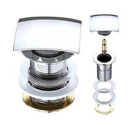 Mai & Mai Piletta di Scarico,Piletta Click Clack Valvola di Scarico per Lavabo Apertura Push Open PU06 Tappo Lavandino Funzione Click Clack 6,8cm senza Troppopieno