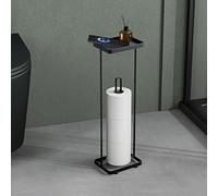 Mai & Mai Porta Carta Igienica da Terra con Mensola 16x12x52cm, Porta Rotolo di Carta Igienica in Acciaio al Carbonio con Rivestimento Impermeabile e Antiruggine, Senza Installazione Nero Reglo-04