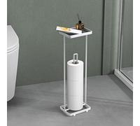 Mai & Mai Porta Carta Igienica da Terra con Mensola 16x12x52cm, Porta Rotolo di Carta Igienica in Acciaio al Carbonio con Rivestimento Impermeabile e Antiruggine, Senza Installazione Bianco Reglo-04