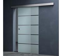 Mai & Mai Porta Scorrevole in Vetro 77,5x205cm, Porta Scorrevole con Sistema Softclose in Vetro Satinato 8mm in 5 Strisce con Binario e Maniglia Rotonda, Distanza dal Muro 25mm, Amalfi TS11-775
