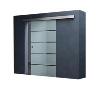 Mai & Mai Porta Scorrevole in Vetro 77.5x215cm, Porta Scorrevole Interna in Vetro Satinato 8mm in 5 Strisce con Binario e Maniglia Rotonda per Bagno Cucina Studio Ufficio, Amalfi TS11H-775SC MSMG