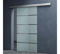 Mai & Mai Porta Scorrevole in Vetro 90x205cm, Porta Scorrevole in Vetro Satinato 8mm in 5 Strisce con Binario e Maniglia Per Asta, Distanza dal Muro 25mm, Amalfi TS13-900