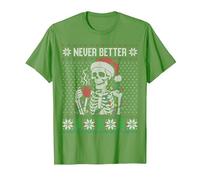 Mai Meglio Scheletro Bere caffè Brutto Maglione di Natale Maglietta, Uomo, Erba, M