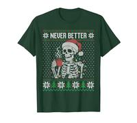 Mai Meglio Scheletro Bere caffè Brutto Maglione di Natale Maglietta, Uomo, Verde Foresta, XL