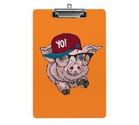 Maiale con occhiali e berretto Hip Hop Portablocco formato A4 Divertente lavoro estetico Studiare Lettera Lavagna portablocco standard 12,5×8,5 in faesite per l'aula scolastica Bambini che scrivono