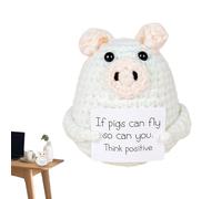 Maiale Positivo Divertente, Animali all'Uncinetto positivi, Maiale lavorato a Mano - Peluche di Supporto Divertenti con Base in Legno, Carta di ispirazione, Decorazione da Tavola Bordo, Supporto