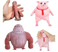 Maiale rosa e gorilla rossa,Pack da 2 Squishy Antistress Resistenti, Sollievo Immediato per Adulti e Bambini, Silicone Premium