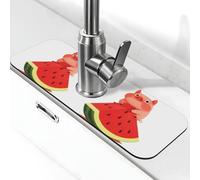 Maiale sorridente con fetta di anguria 38,1x14 cm tappetino rubinetto diatomite