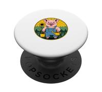 Maialino contadino con girasole design PopSockets PopGrip Adesivo