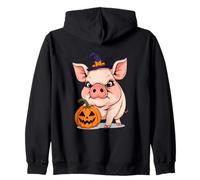 Maialino di Halloween con Cappello da Strega e Zucca Felpa con Cappuccio