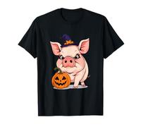 Maialino di Halloween con Cappello da Strega e Zucca Maglietta