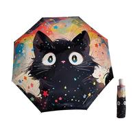 Maibar Automatica Ombrelli di Viaggio Compatto Donne Pieghevole Animale Gatto Ombrellino da Mano Aperto Resistente ai raggi UV Ombrello (Pulsante di apertura automatica)