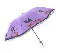 Maibar Ombrello UV Protezione solare Farfalla UPF 50 SPF 50 Ombrelli Compatto Mini Ombrello Pieghevole per Donna (Viola)