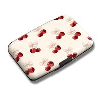 Maicican Porta carte di credito, mini portafoglio in alluminio con blocco RFID, sottile, custodia rigida da viaggio per donne e uomini, 10,9 x 7,4 cm, Fiocco a pois ciliegia, Portafoglio sottile porta