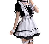 Maid Dress Cosplay Anime French Maid Costume Set y Compris Robe Couvre-Chef Tablier Tour de Cou Anneau de Manchette Anneau de Jambe per Halloween