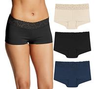Maidenform Pantaloncini da Ragazzo, in Cotone, da Donna, in Confezione da 3 Mutande, Latte Lift/Nero/Blu Navy, M (Pacco da 3)