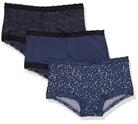 Maidenform Underwear, Microfiber with Lace Boyshort Panties, One Fab Fit, 3-Pack Mutande a Pantaloncino, Blu Navy, Nero/Blu Navy, Pizzo Nero/Stella Lucida, S (Pacco da 3) Donna