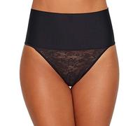 Maidenform Women's Tame Your Tummy Shaping Lace Thong with Cool Comfort, Black, Large