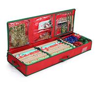 MaidMAX Sac de Rangement de Papier Cadeau de Noël per 24 Rotoli da 106,7 cm, Organizer per Decorazioni Natalizie con Tasche Interne, Porta Carta da Imballaggio per Riporre Nastri, 14 x 107 x 35.5 cm