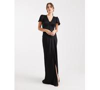Maids to Measure - Vestito lungo da damigella nero con bottoni sul davanti e maniche ad aletta 34