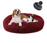 MAIFENGL Letto per Cani Cuccia per Gatti Rotondo, Letto Peluche Ciambella per Animale Domestico, Lavabile Letto per Cani e Gatti-Red Wine|| Ø100cm/39in