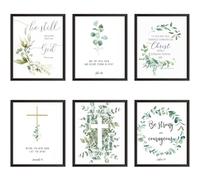 MAIGO Christian Wall Art - Set di 6 poster con versi biblici, verde salvia, set di tela con dedica della Bibbia, arte cristiana ispiratrice per la decorazione della casa (cornice non inclusa)