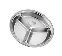 Maigridy Piatto rotondo a 3 scomparti in acciaio inox per separare gli alimenti, salvaspazio, piatto da portata da cucina, accessori da pranzo in acciaio inox