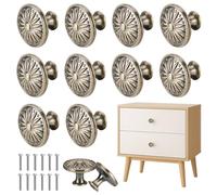 MAIJIAJU 12 pomelli per armadio, vintage, rotondi, con fiori, bronzo